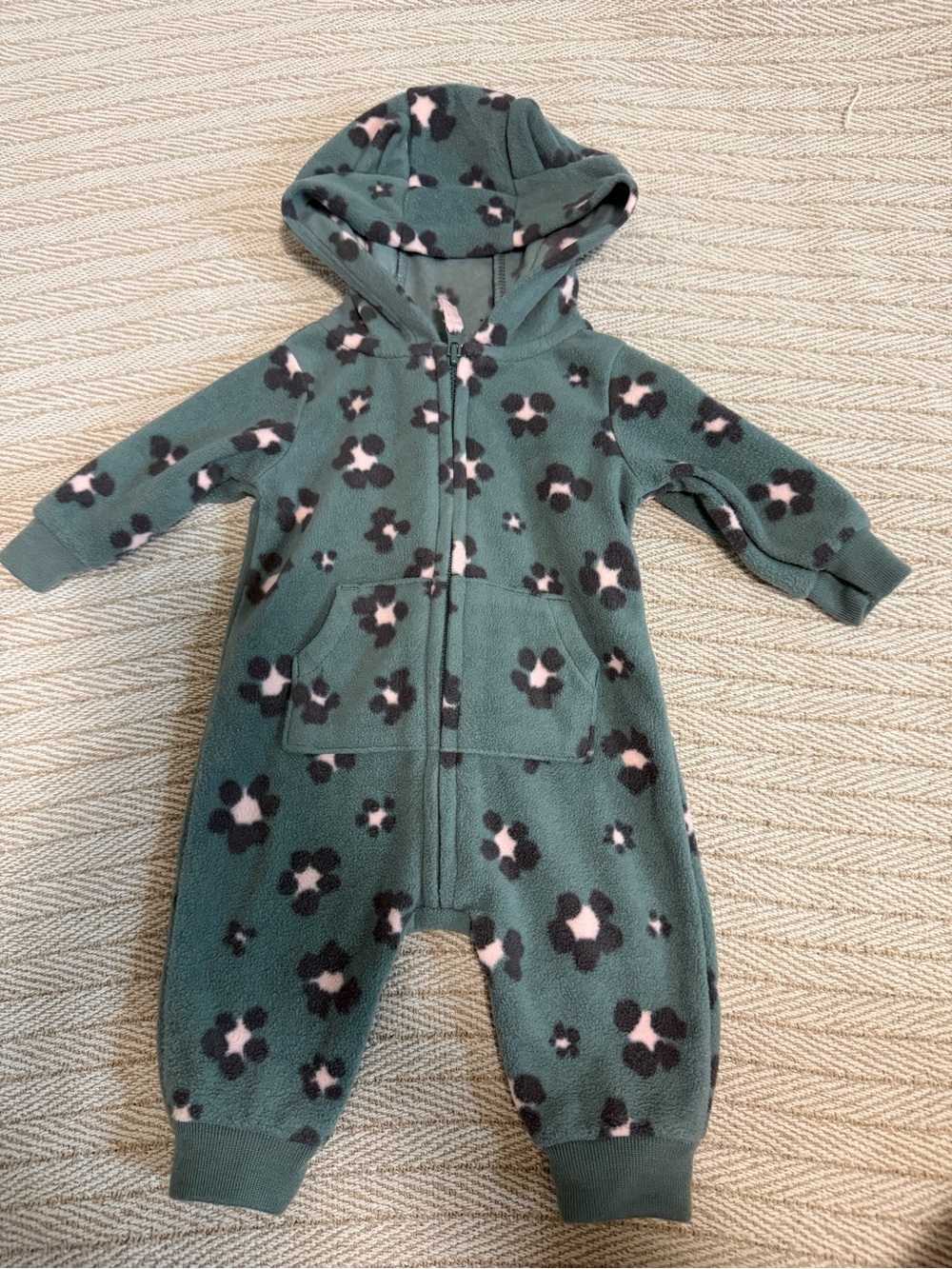 Carter's Teal Hooded Floral Fleece One-Piece